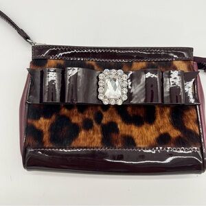 My Flat in London Leopard Wristlet Bag Patent Bow Crystal Brooch Y2K Glam